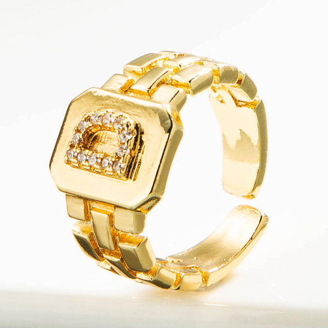 Luksusowy pierścień z błyszczącymi, delikatnymi, początkowymi, miedzianymi otwartymi pierścieniami dla kobiet z cyrkoniami o regulowanym rozmiarze alfabetu A-Z - Wianko - 10
