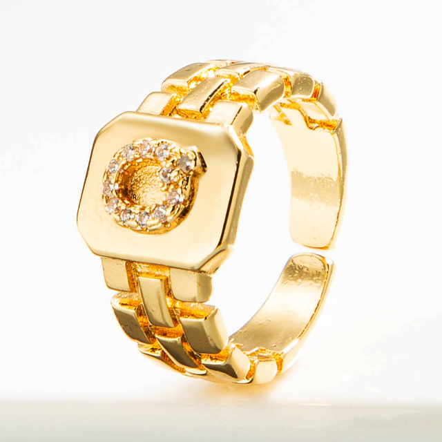 Luksusowy pierścień z błyszczącymi, delikatnymi, początkowymi, miedzianymi otwartymi pierścieniami dla kobiet z cyrkoniami o regulowanym rozmiarze alfabetu A-Z - Wianko - 22
