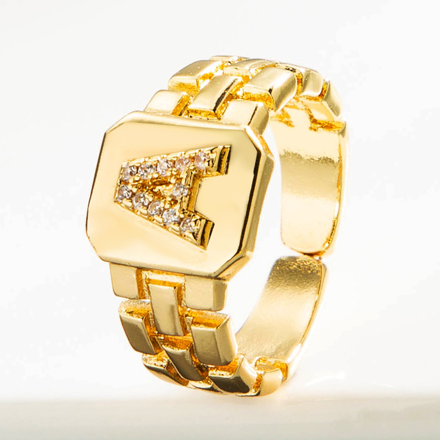 Luksusowy pierścień z błyszczącymi, delikatnymi, początkowymi, miedzianymi otwartymi pierścieniami dla kobiet z cyrkoniami o regulowanym rozmiarze alfabetu A-Z - Wianko - 7