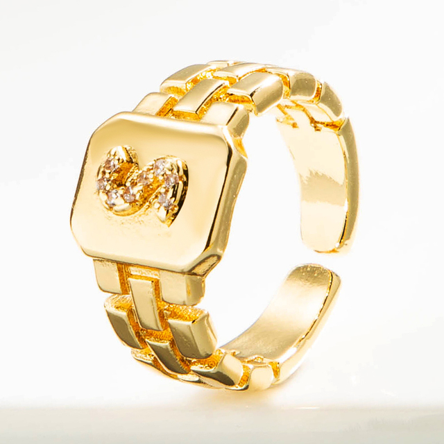 Luksusowy pierścień z błyszczącymi, delikatnymi, początkowymi, miedzianymi otwartymi pierścieniami dla kobiet z cyrkoniami o regulowanym rozmiarze alfabetu A-Z - Wianko - 24