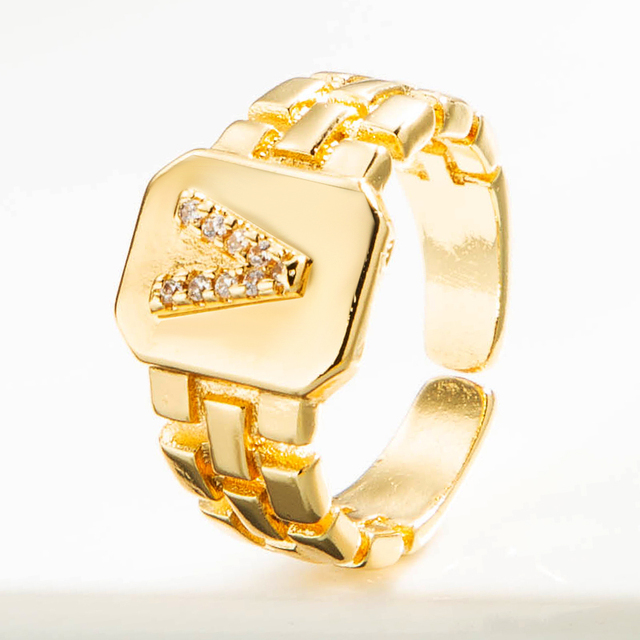 Luksusowy pierścień z błyszczącymi, delikatnymi, początkowymi, miedzianymi otwartymi pierścieniami dla kobiet z cyrkoniami o regulowanym rozmiarze alfabetu A-Z - Wianko - 27
