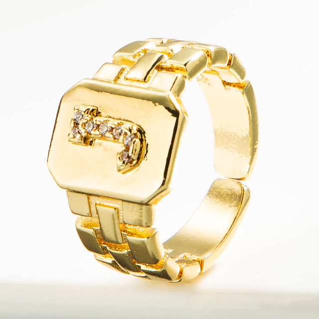 Luksusowy pierścień z błyszczącymi, delikatnymi, początkowymi, miedzianymi otwartymi pierścieniami dla kobiet z cyrkoniami o regulowanym rozmiarze alfabetu A-Z - Wianko - 16