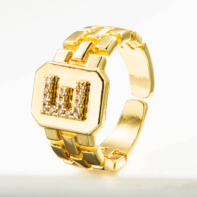 Luksusowy pierścień z błyszczącymi, delikatnymi, początkowymi, miedzianymi otwartymi pierścieniami dla kobiet z cyrkoniami o regulowanym rozmiarze alfabetu A-Z - Wianko - 11