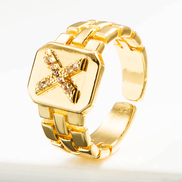 Luksusowy pierścień z błyszczącymi, delikatnymi, początkowymi, miedzianymi otwartymi pierścieniami dla kobiet z cyrkoniami o regulowanym rozmiarze alfabetu A-Z - Wianko - 29