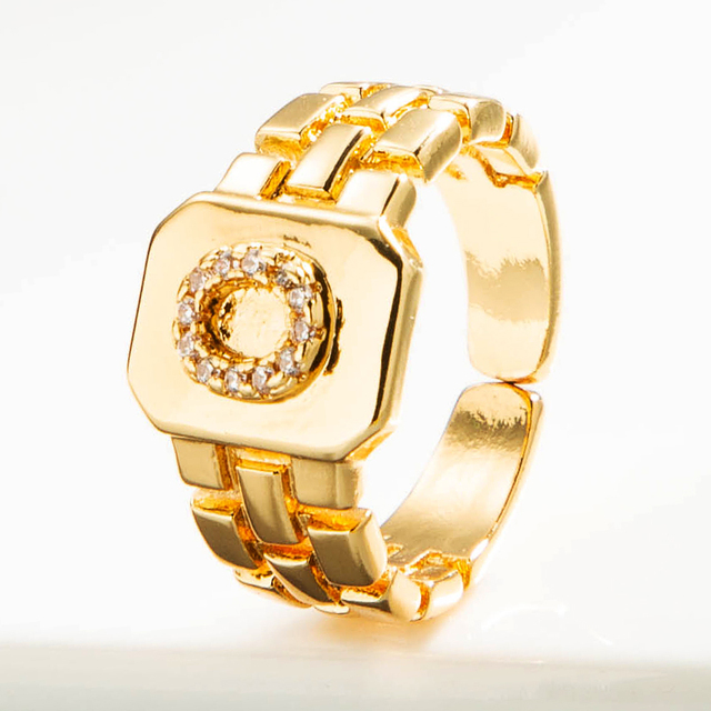 Luksusowy pierścień z błyszczącymi, delikatnymi, początkowymi, miedzianymi otwartymi pierścieniami dla kobiet z cyrkoniami o regulowanym rozmiarze alfabetu A-Z - Wianko - 20