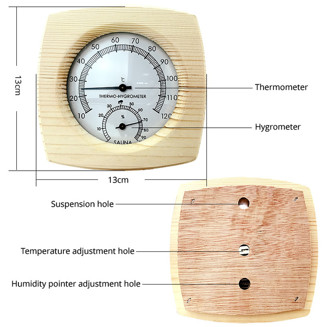Drewniana Sauna Hygrotermograf 2w1 - Termometr i higrometr do pomiaru wilgotności i temperatury w saunie - Wianko - 11