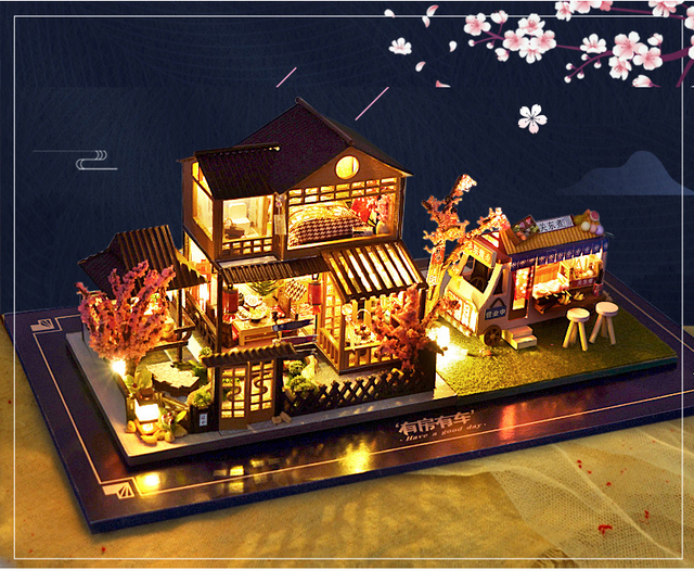 DIY drewniany domek dla lalek - miniatura z meblami, japoński styl, dla dzieci dziewczynki - domek dla lalek do samodzielnego składania - prezent na Boże Narodzenie - Wianko - 4