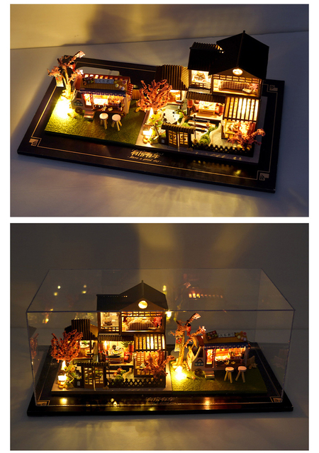 DIY drewniany domek dla lalek - miniatura z meblami, japoński styl, dla dzieci dziewczynki - domek dla lalek do samodzielnego składania - prezent na Boże Narodzenie - Wianko - 12