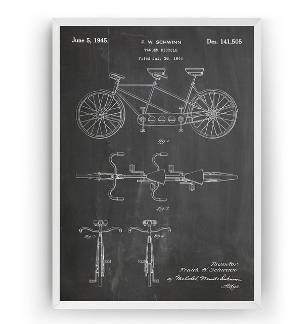 Plakat na płótnie Vintage Tandem Rowery 1945 Patent - Kolarstwo Blueprint, Dekoracje Ścienne Mam w ofercie plakat na płótnie przedstawiający Vintage Tandem Rowery z 1945 roku opatentowane jako Blueprint kolarstwa. Idealne do dekoracji ścian w domu - Wianko - 8