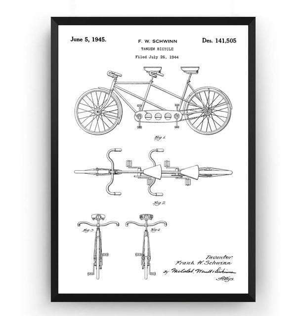 Plakat na płótnie Vintage Tandem Rowery 1945 Patent - Kolarstwo Blueprint, Dekoracje Ścienne Mam w ofercie plakat na płótnie przedstawiający Vintage Tandem Rowery z 1945 roku opatentowane jako Blueprint kolarstwa. Idealne do dekoracji ścian w domu - Wianko - 7