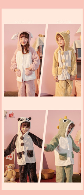 Dziecięcy komplet ciepłych piżam z długim rękawem i wzorami zwierząt – idealne na zimowe noce - Wianko - 7