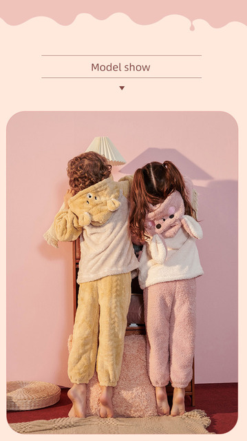 Dziecięcy komplet ciepłych piżam z długim rękawem i wzorami zwierząt – idealne na zimowe noce - Wianko - 12