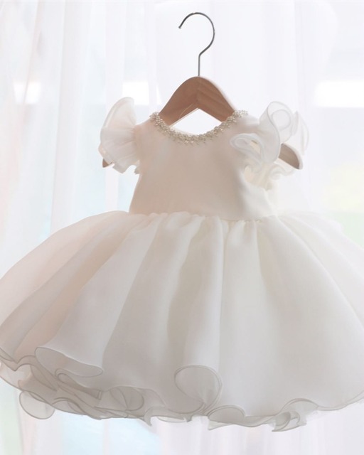 Sukienka dla dziewczynek z długim rękawem - koraliki, kokardka, biała, 1 rok - Wianko - 11