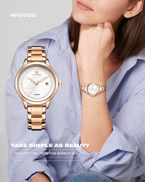 Nowy damski zegarek NAVIFORCE 2021 w kolorze różowego złota, odporny na wodę, klasyczny design+, luksusowa marka - Wianko - 1