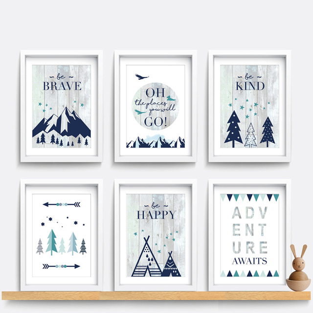 Obraz ścienny na płótnie Cartoon Nordic Mountain Forest namiot - Baby Kids Room Decor - Wianko - 1