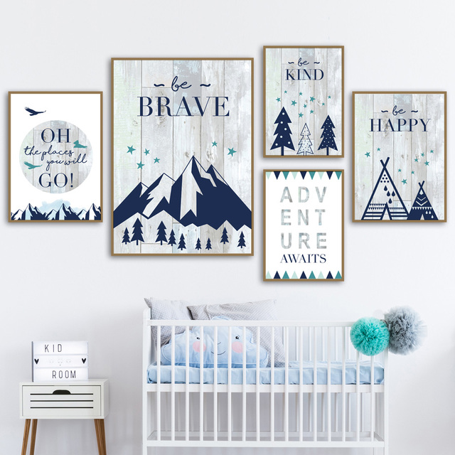 Obraz ścienny na płótnie Cartoon Nordic Mountain Forest namiot - Baby Kids Room Decor - Wianko - 3