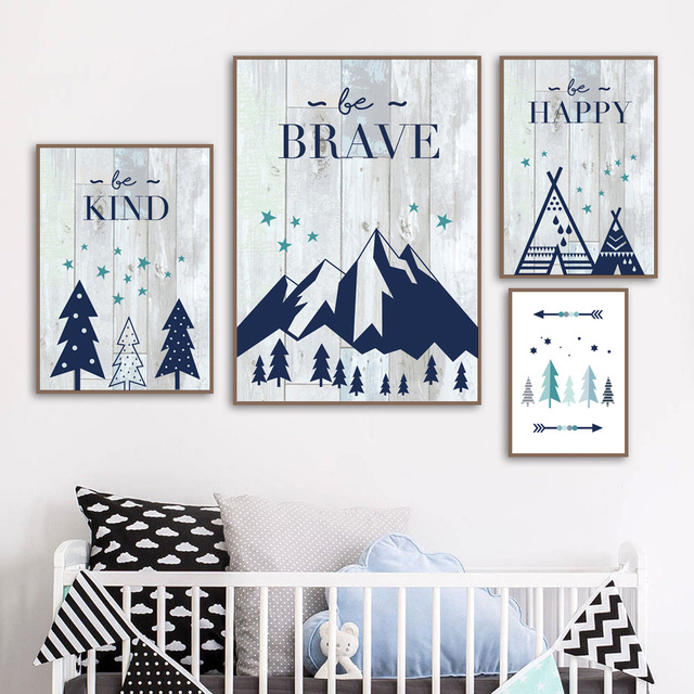 Obraz ścienny na płótnie Cartoon Nordic Mountain Forest namiot - Baby Kids Room Decor - Wianko - 2