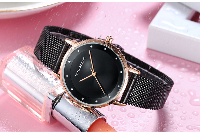 Zegarek damska Mini Focus Quartz Luxury Mesh Strap Waterproof Casual Style Jet Dress - Wianko - 16