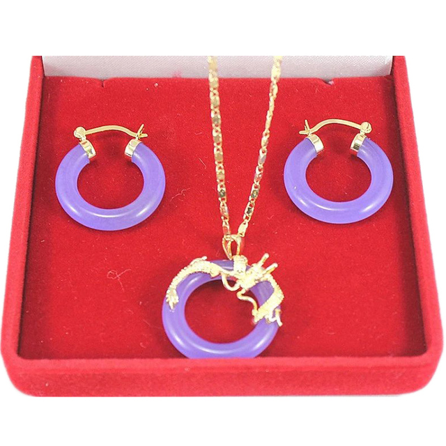 Zestaw biżuterii - Naszyjnik zielono-fioletowy z kamieniem w kształcie serca - Wianko - 12