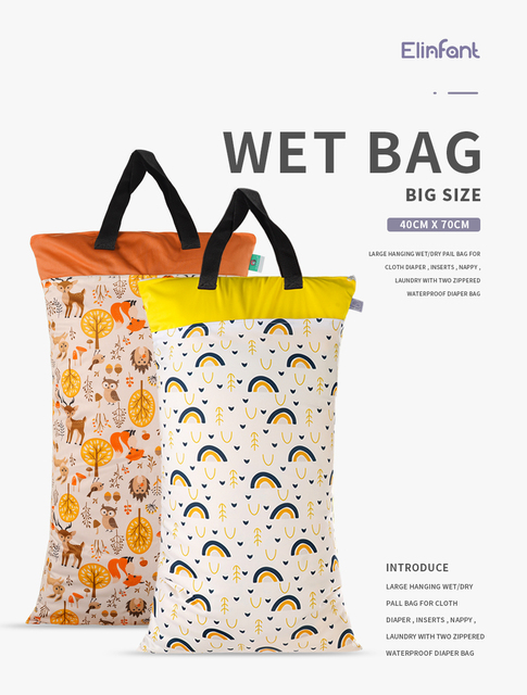 Duża torba na pieluchy z tkaniny Elinfant, zawierająca mokre/suche wiadro, wkładki oraz wodoodporną torebkę z dwoma zamkami - Wianko - 1