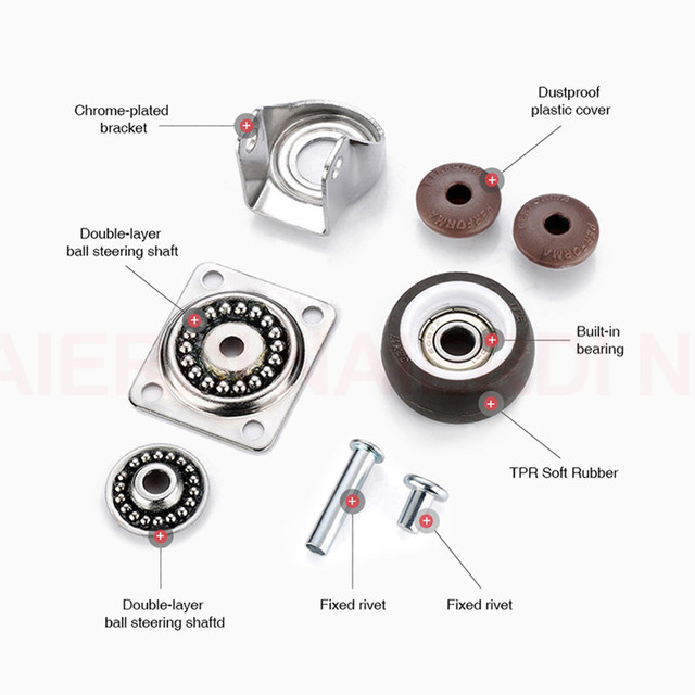 Koła meblowe NAIERDI 4 szt. TPR gumowe, srebrne z hamulcem – do wózka z platformą - Wianko - 11