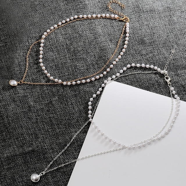 Krótki naszyjnik dwuwarstwowy z imitacją pereł - trendy damskie naszyjniki biżuteryjne - Wianko - 5