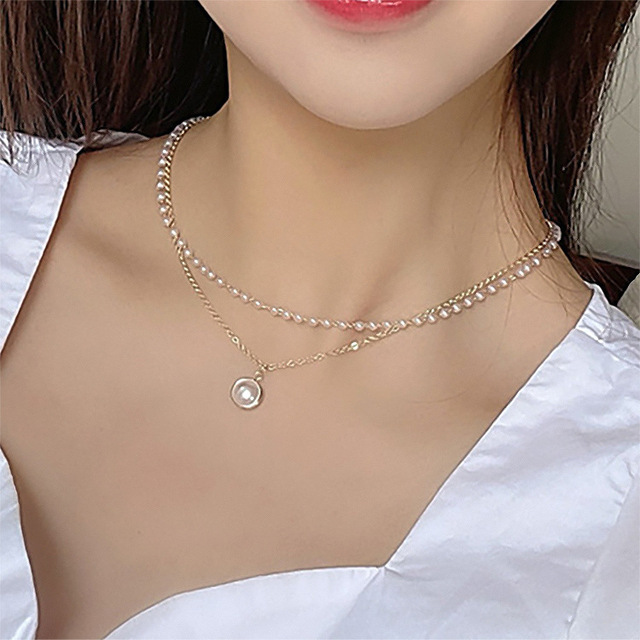Krótki naszyjnik dwuwarstwowy z imitacją pereł - trendy damskie naszyjniki biżuteryjne - Wianko - 2