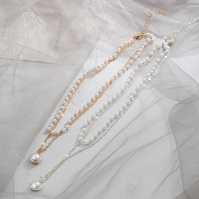 Krótki naszyjnik dwuwarstwowy z imitacją pereł - trendy damskie naszyjniki biżuteryjne - Wianko - 3