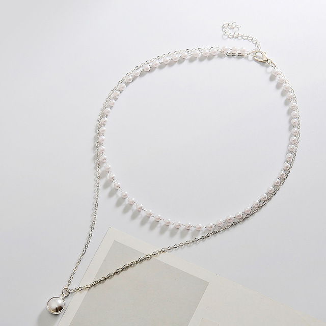Krótki naszyjnik dwuwarstwowy z imitacją pereł - trendy damskie naszyjniki biżuteryjne - Wianko - 6