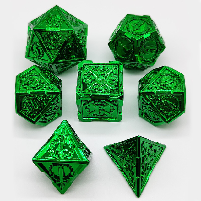 Zestaw wielościennych metalowych kości do gry MTG - kolorowe D6, D10, D20, D4, D8, D12 - zielono-czerwona torba - akcesoria do gry planszowej RPG D&D - Wianko - 19