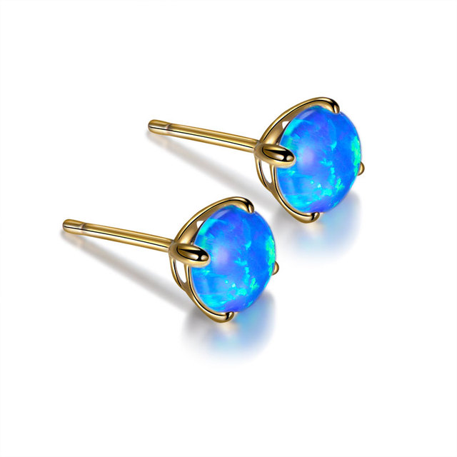 Kolczyki z niebieskim Opalem i złotem - trendy, klasyczne, naturalne kamienie dla kobiet - Wianko - 7