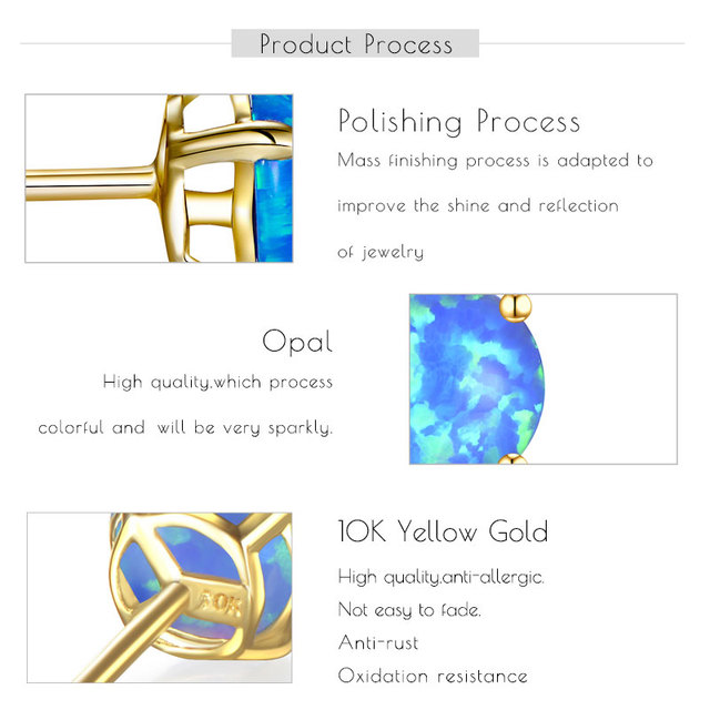 Kolczyki z niebieskim Opalem i złotem - trendy, klasyczne, naturalne kamienie dla kobiet - Wianko - 2