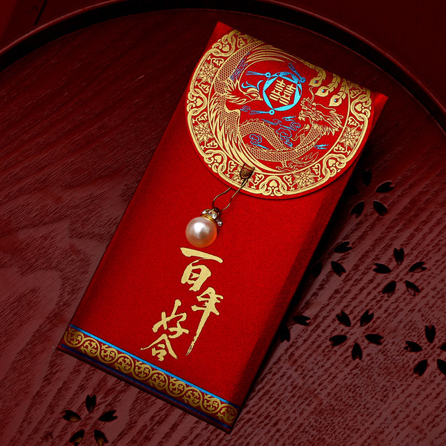 Ekskluzywna czerwona koperta ślubna chińskiego znaku Xi Fu (10 części/partia) 9x17cm z dużą czerwoną kieszenią i ozdobnym supełkiem Tassel - Wianko - 8