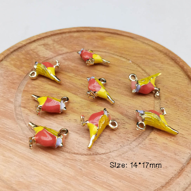 Japońskie 3D emaliowane charmsy ptak liść (10 sztuk) - akcesoria do biżuterii DIY - Wianko - 1