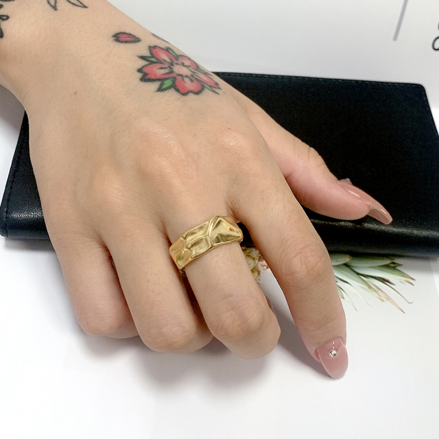 Pierścień płatek rośliny z 18K złota ze stali nierdzewnej - biżuteria z wiszącą ozdobą - Anillos Mujer - Wianko - 14