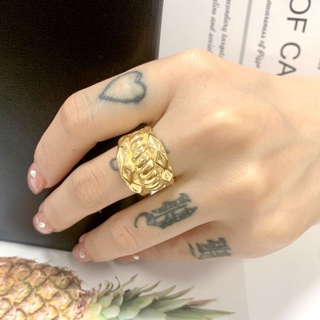 Pierścień płatek rośliny z 18K złota ze stali nierdzewnej - biżuteria z wiszącą ozdobą - Anillos Mujer - Wianko - 38