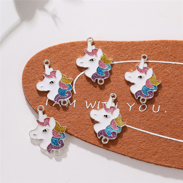 10 sztuk/partia Wisiorki dla kobiety, dziewczyny - zwierzęce Charms: jednorożec, królik, kolorowe złącze - biżuteria DIY i dekoracje - Wianko - 7
