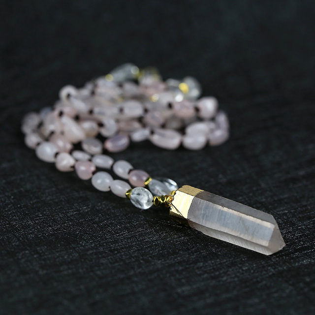Naszyjnik projektant białe kryształowe koraliki różowy kryształowy, kamień naturalny, najwyższej jakości joga energia - Wianko - 5