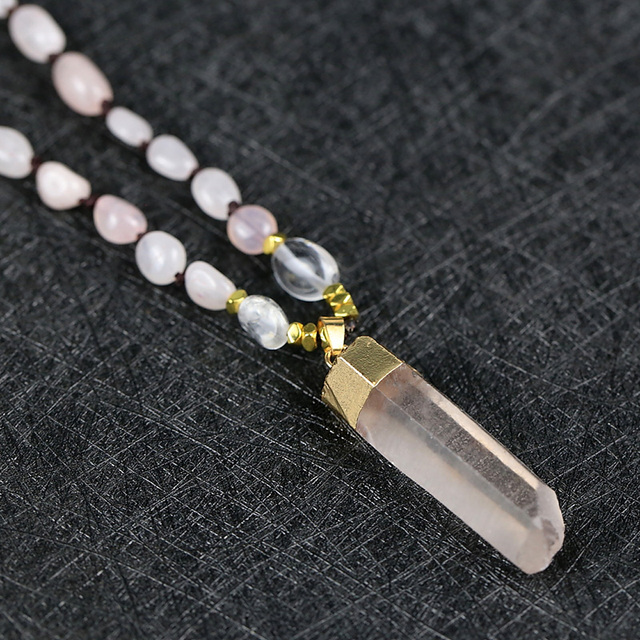 Naszyjnik projektant białe kryształowe koraliki różowy kryształowy, kamień naturalny, najwyższej jakości joga energia - Wianko - 7
