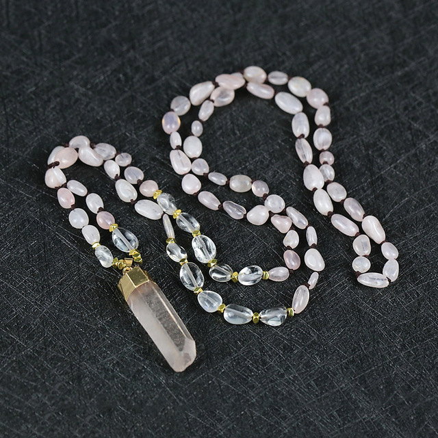 Naszyjnik projektant białe kryształowe koraliki różowy kryształowy, kamień naturalny, najwyższej jakości joga energia - Wianko - 3