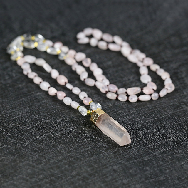 Naszyjnik projektant białe kryształowe koraliki różowy kryształowy, kamień naturalny, najwyższej jakości joga energia - Wianko - 6