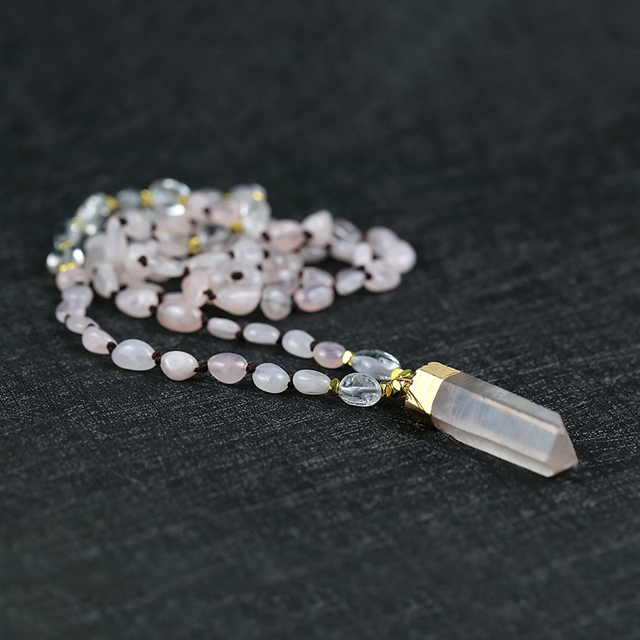 Naszyjnik projektant białe kryształowe koraliki różowy kryształowy, kamień naturalny, najwyższej jakości joga energia - Wianko - 4
