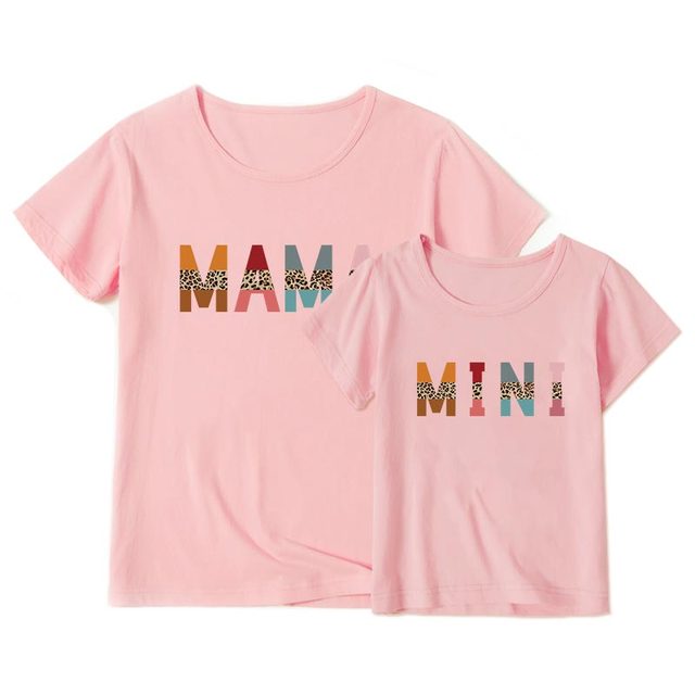 Letnie stroje rodzinne: T-shirt mama + mini z nadrukiem, chłopiec + dziewczynka - krótki rękaw - Wianko - 7