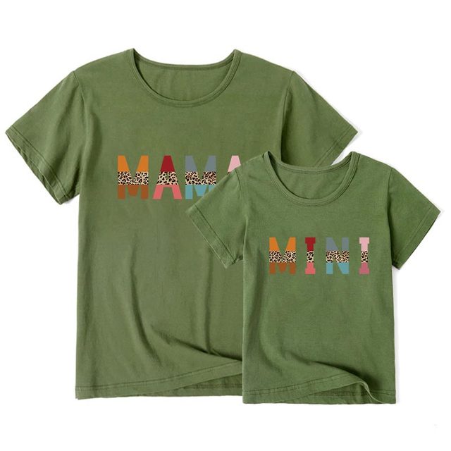 Letnie stroje rodzinne: T-shirt mama + mini z nadrukiem, chłopiec + dziewczynka - krótki rękaw - Wianko - 8