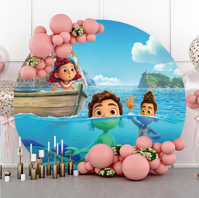 Niestandardowe tło okrągłe w kształcie Disney Lato Przyjaźń Luca - dekoracje urodzinowe na ścianę dla dzieci - Wianko - 5