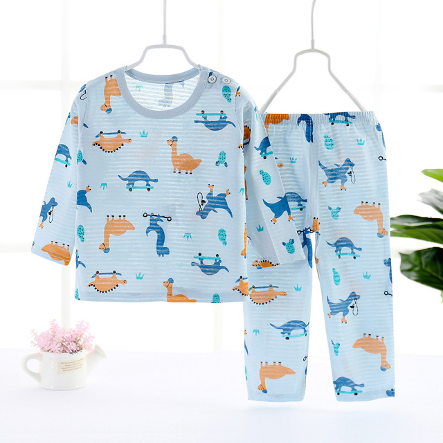 Dziecięca piżama na lato z nadrukiem dinozaura, 2-częściowa, długie rękawy, oddychająca bawełna, rozmiary 1-10 lat - Wianko - 5