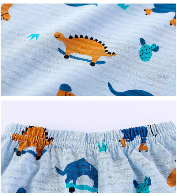 Dziecięca piżama na lato z nadrukiem dinozaura, 2-częściowa, długie rękawy, oddychająca bawełna, rozmiary 1-10 lat - Wianko - 10