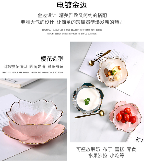 Styl japoński miska deserowa szklana z motywem kwiatu wiśni - Wianko - 8
