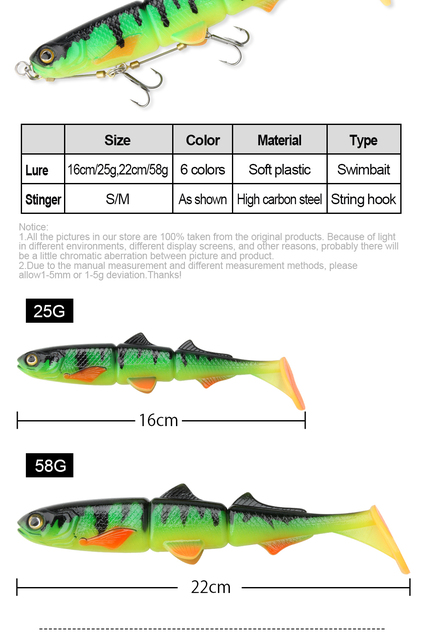 Miękkie przynęty Swimbait Spinpoler z podwójnymi haczykami - zestaw przynęt wędkarskich 16cm/22cm dla Pike, Zander, Eels - Wianko - 2