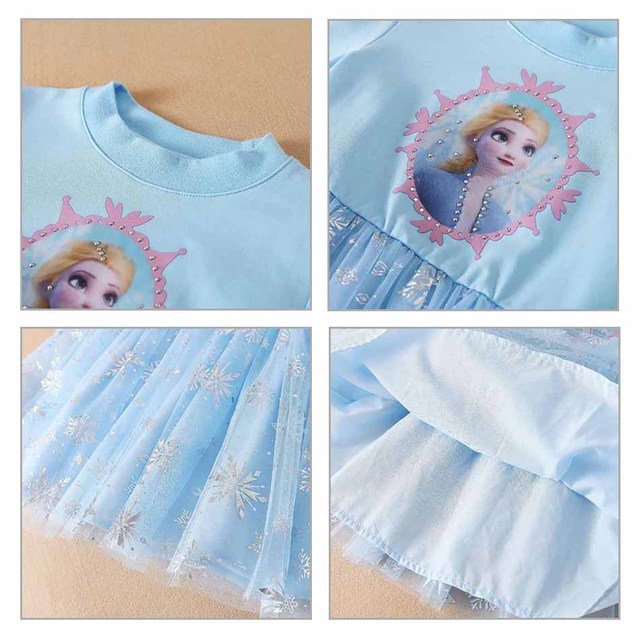 Dziewczęca sukienka bawełniana Elsa z koronkowym cekinem, różowo-niebieska, zimowe stroje, casual - Wianko - 12